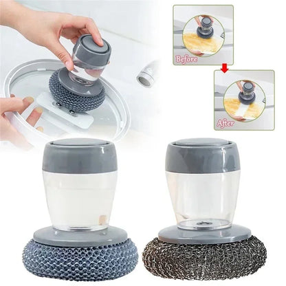 Kitchen Soap Dispensing Palm Brush Automatic Liquid Adding PET Ball Pot Brush Cleaner Push-Type Brush Kitchen Detergent Tools