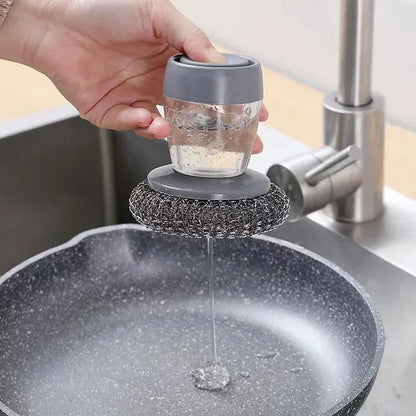 Kitchen Soap Dispensing Palm Brush Automatic Liquid Adding PET Ball Pot Brush Cleaner Push-Type Brush Kitchen Detergent Tools